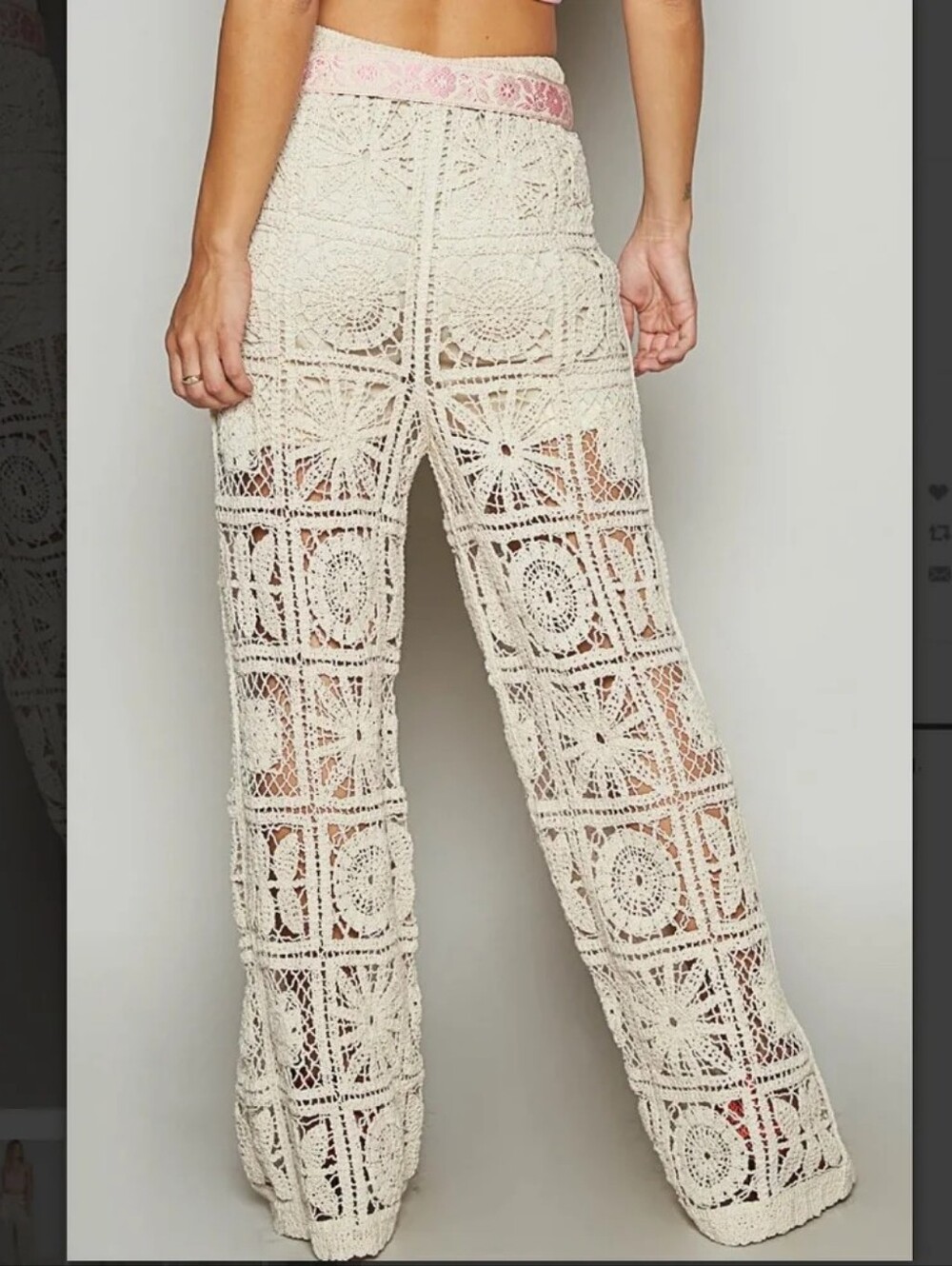 POL “Dianna 2“ Cream Crochet Straight Leg Pants One Size - Picture 2 of 7